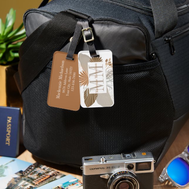 Terracotta Boho Tropical Monogram Luggage Tag (Front & Back)