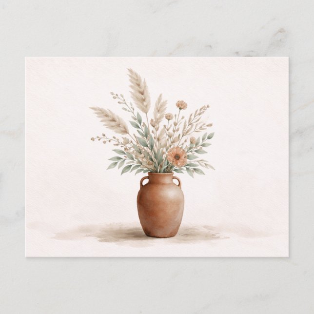 Terracotta Boho Vase Pampas Grass Botanical Postcard (Front)