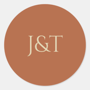 Terracotta Boho Wedding Couple Monogram  Classic Round Sticker