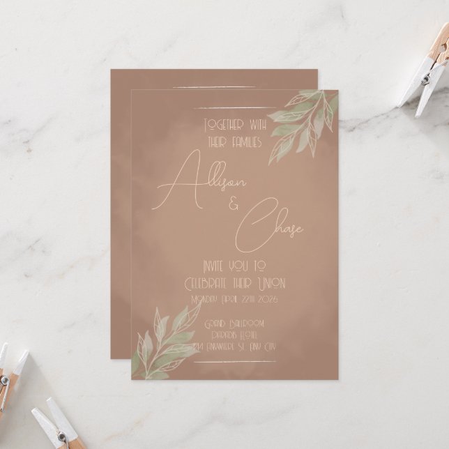 Terracotta Boho Wedding Invitation with Minimalist (Front/Back In Situ)