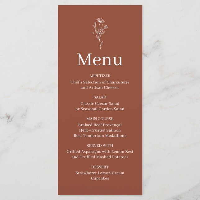 Terracotta Boho Wedding Menu Card (Front)