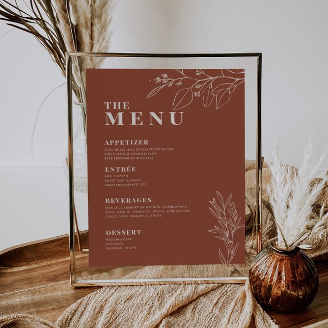 Terracotta Boho Wedding Menu with floral artwork (Creator Uploaded)