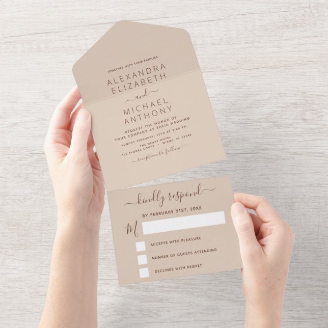 Terracotta Boho Wedding Modern Typography All In One Invitation (Tearaway)