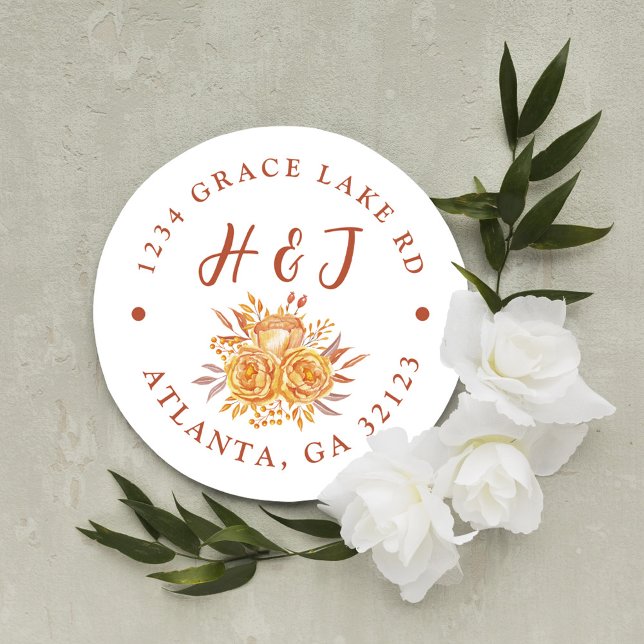 Terracotta Boho Wedding Return Address Classic Round Sticker (Creator Uploaded)