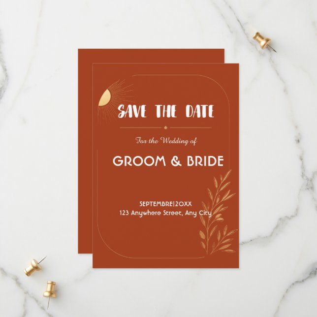 Terracotta Boho Wedding Save the Date (Front/Back In Situ)
