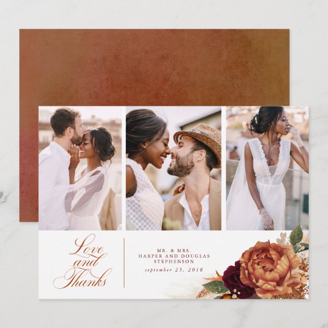 Terracotta Boho Wedding Thank You 3 Photos (Front/Back)