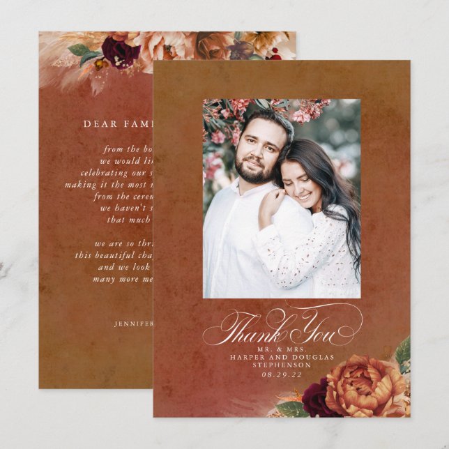 Terracotta Boho Wedding Two Sided Thank You Photo (Front/Back)