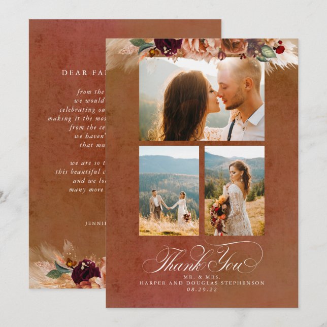 Terracotta Boho Wedding Two Sided Thank You Photo (Front/Back)