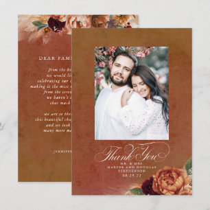 Terracotta Boho Wedding Two Sided Thank You Photo Card