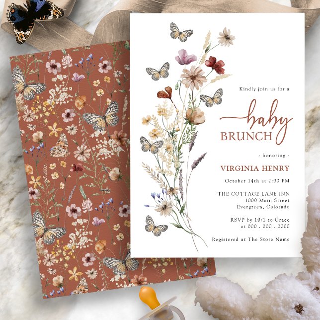 Terracotta Boho Wildflower Baby Brunch Invitation (Terracotta Boho Wildflower Baby Brunch Invitation with Butterflies by Painted Paperie
)
