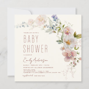 Terracotta Boho Wildflower Baby Shower Elegant Invitation