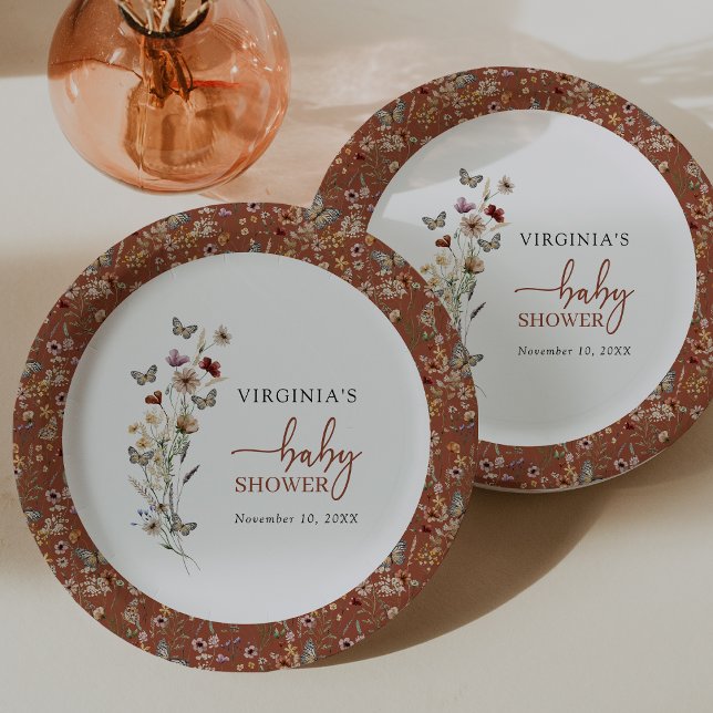 Terracotta Boho Wildflower Baby Shower Paper Plate (Terracotta Boho Wildflower Baby Shower Paper Plates by Painted Paperie
)