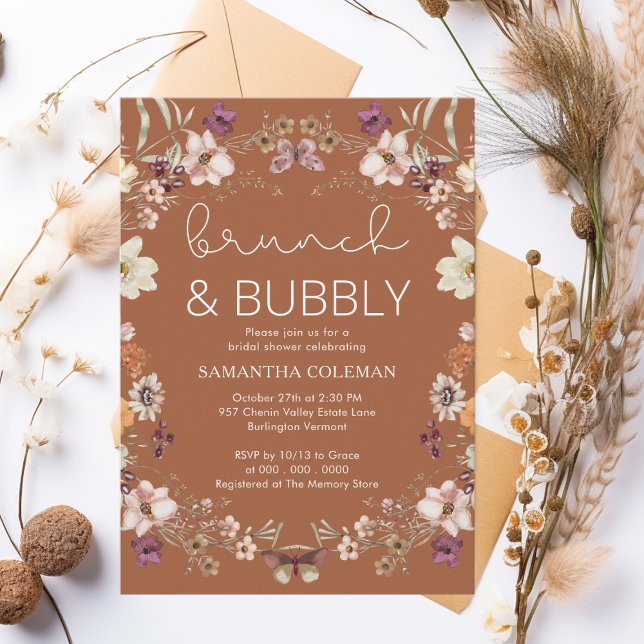 Terracotta Boho Wildflower Bridal Shower Brunch Invitation (Creator Uploaded)