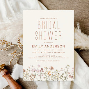 Terracotta Boho Wildflower Bridal Shower Elegant Invitation