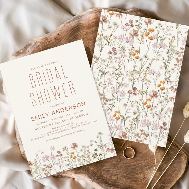Terracotta Boho Wildflower Bridal Shower Elegant Invitation (Creator Uploaded)