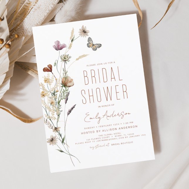 Terracotta Boho Wildflower Bridal Shower Elegant Invitation (Creator Uploaded)