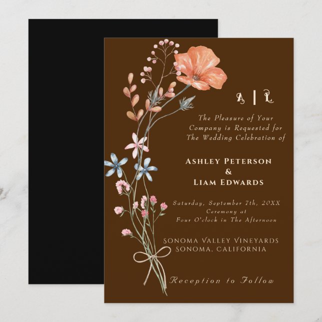 Terracotta Boho Wildflower Fall Wedding Invitation (Front/Back)