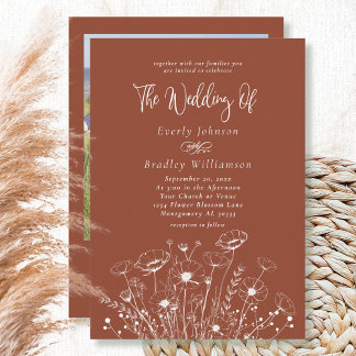 Terracotta Boho Wildflower Script Photo Wedding  Invitation
