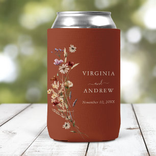 Terracotta Boho Wildflower Wedding Can Cooler