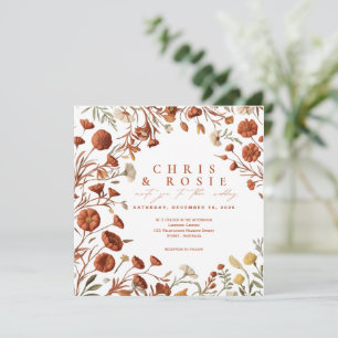 Terracotta boho wildflower wedding invitation