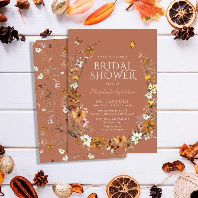 Terracotta Boho Wildflowers Bridal Shower Invitation (Creator Uploaded)