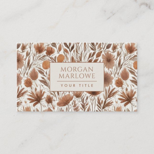 Terracotta Boho Wildflowers Floral Pattern Business Card (Front)