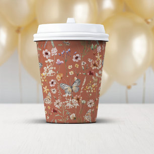 Terracotta Boho Wildflowers Paper Cups