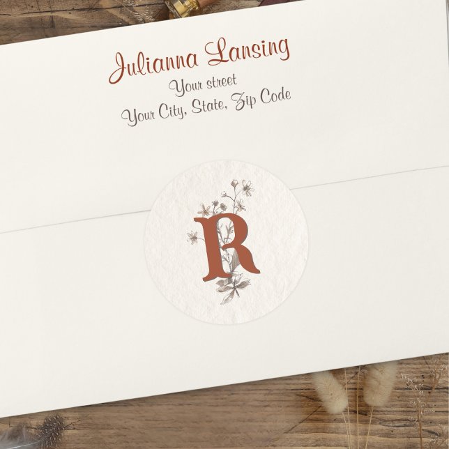 Terracotta Boho Wildflowers Wedding Envelope Classic Round Sticker (Creator Uploaded)