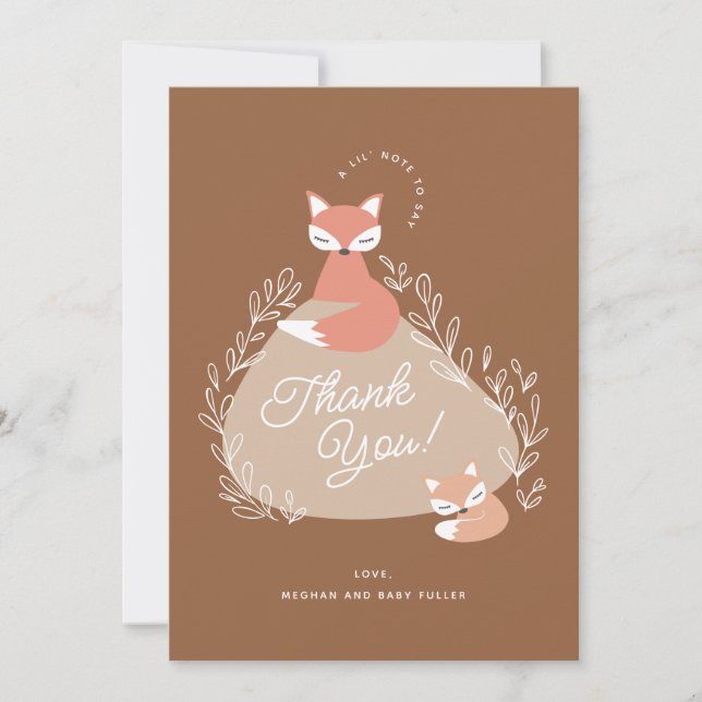 Terracotta Boho Woodland Foxes Baby Shower Flat Thank You Card (Front)