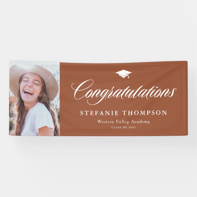Terracotta Bold Calligraphy Photo Graduation Banner (Horizontal)
