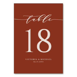 Terracotta Bold Minimalist Script Wedding Table Number