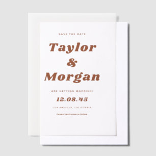 Terracotta Bold Retro Script Save The Date Vellum Invitations