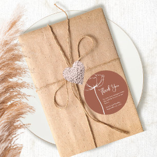 Terracotta Bold Simple Floral Wedding Thank You Classic Round Sticker