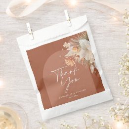 Terracotta botanical arch modern pampas grass favour bags
