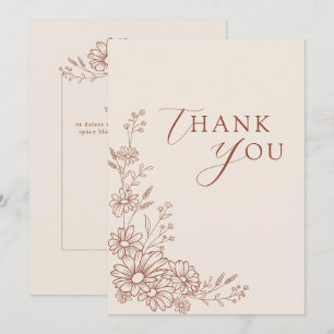 Terracotta Botanical Daisy Garden Wedding Thank You Card