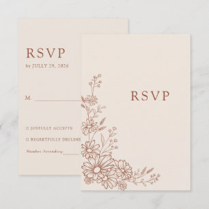 Terracotta Botanical Daisy Traditional Wedding RSVP Card
