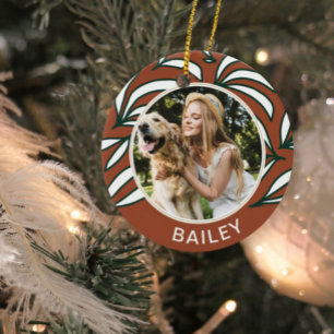 Terracotta Botanical Dog Photo and Name Christmas Ceramic Tree Decoration