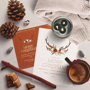 Terracotta botanical elegant stag rustic modern foil holiday postcard