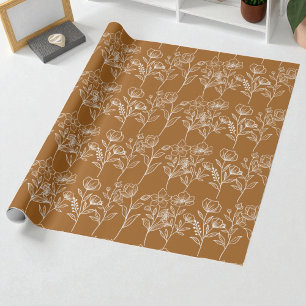 Terracotta Botanical Floral Fall Autumn Wedding Wrapping Paper