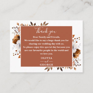 Terracotta Botanical Floral Wedding Thank You Place Card