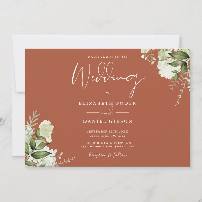 Terracotta Botanical Greenery Monogram Wedding Invitation (Front)