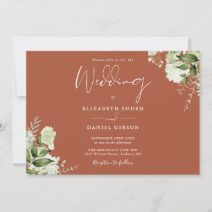 Terracotta Botanical Greenery Monogram Wedding Invitation