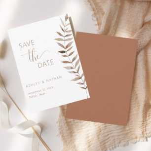 Terracotta Botanical Leaf Save the Date Card
