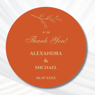 Terracotta Botanical Minimalist Wedding Thank You Classic Round Sticker