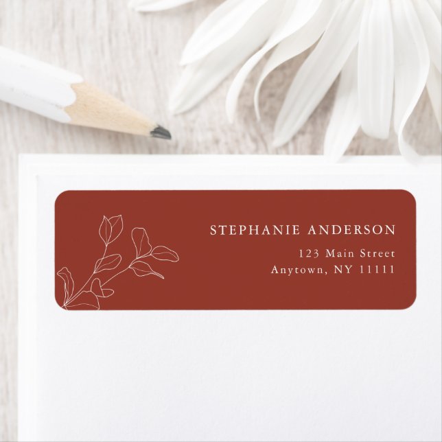Terracotta Botanical Modern Return Address Label (Insitu)