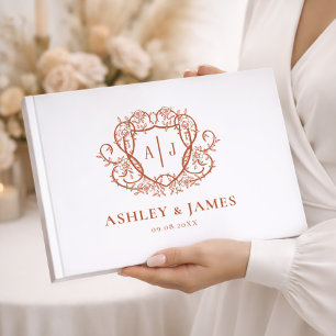 Terracotta Botanical Monogram Crest Wedding Guest Book