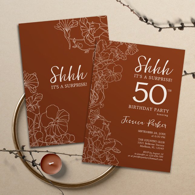 Terracotta Botanical Surprise 50th Birthday Invitation (Creator Uploaded)