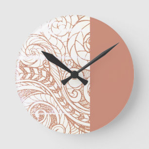 Terracotta Botanical Swirl Modern Round Clock