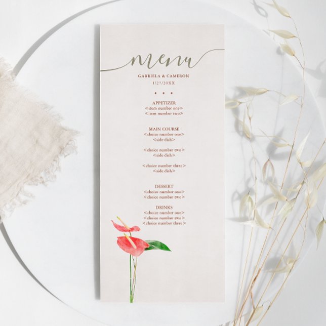 Terracotta Botanical Watercolor Laceleaf Wedding Menu (Creator Uploaded)