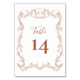 Terracotta Botanical Wedding Rambling Rose Vine Table Number